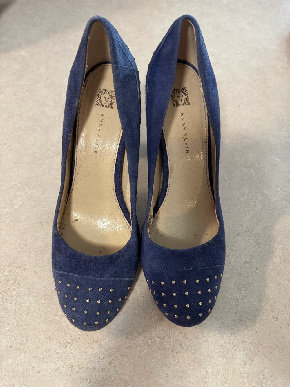 Anne Klein Navy Suede Studded Pumps